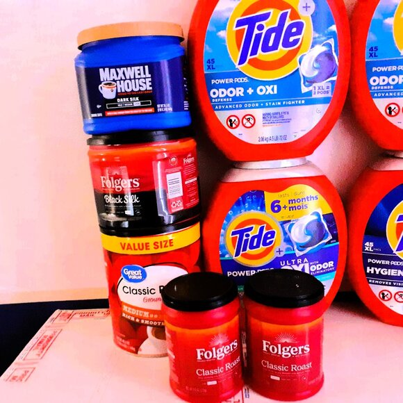 9 All empty containers - {4-Tide - 1 Maxwell House - 3 Folgers - 1 Great Value} - Picture 4 of 7